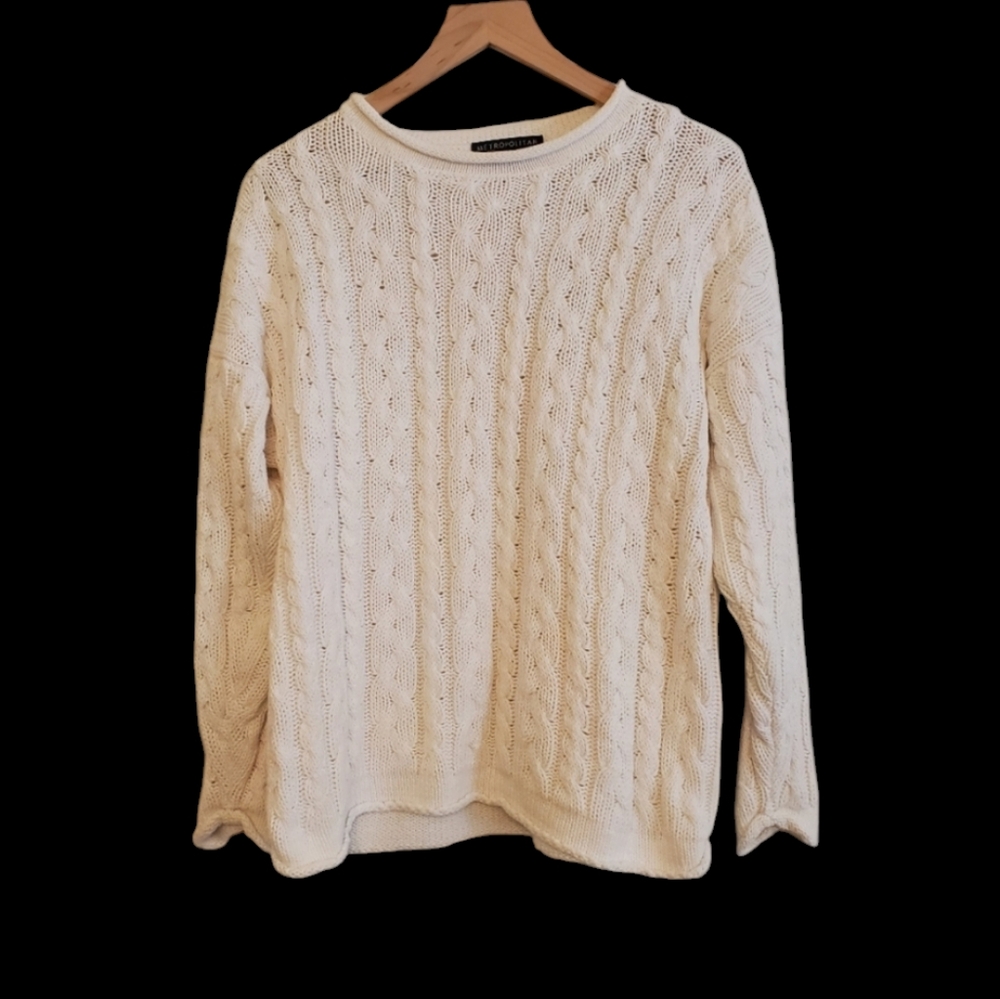 Cable Knit Crewneck Sweater - Cream